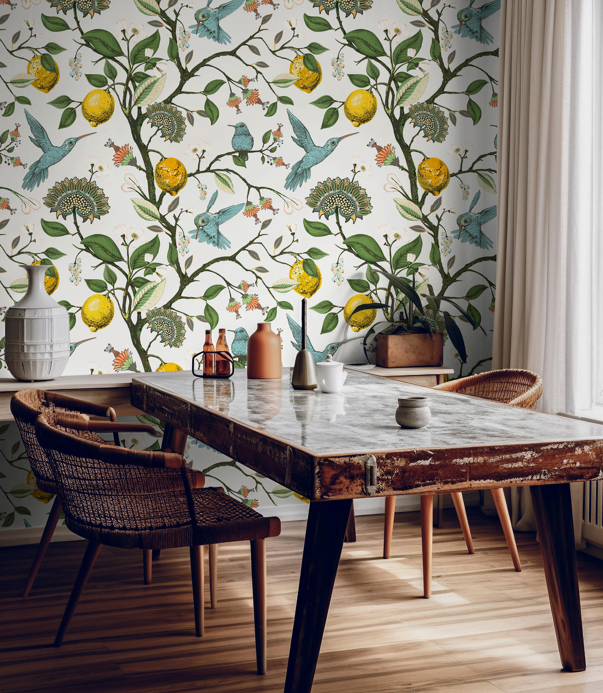 Hummingbird Heaven | Vibrant Citrus Removable Wallpaper for Kitchen, Bedroom, Doors, Walls, DIY Home Decor 1521 - James And Colors