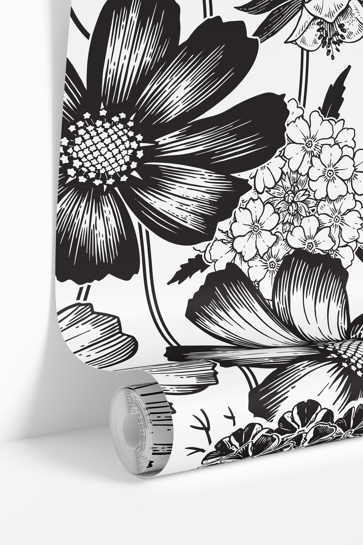Monochrome Meadow | Black Floral Removable Wallpaper for Bathroom, Bedroom, Doors, Walls, DIY Home Decor 764 - James And Colors