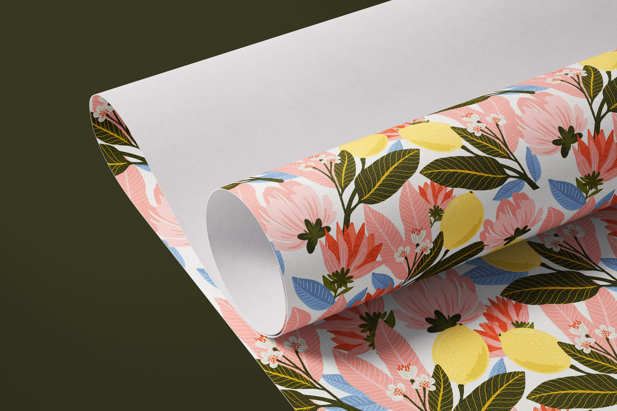 Lemon Lushland Contact Paper, Pink Floral and Yellow Lemon Print, Peel and Stick 810