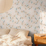 hand-drawn floral wallpaper featuring delicate roses and wildflowers in warm, neutral tones