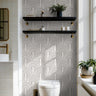 Black Cream Modern 3511 wallpaper with hand-drawn black arch lines on a cream background styled in a bright modern bathroom