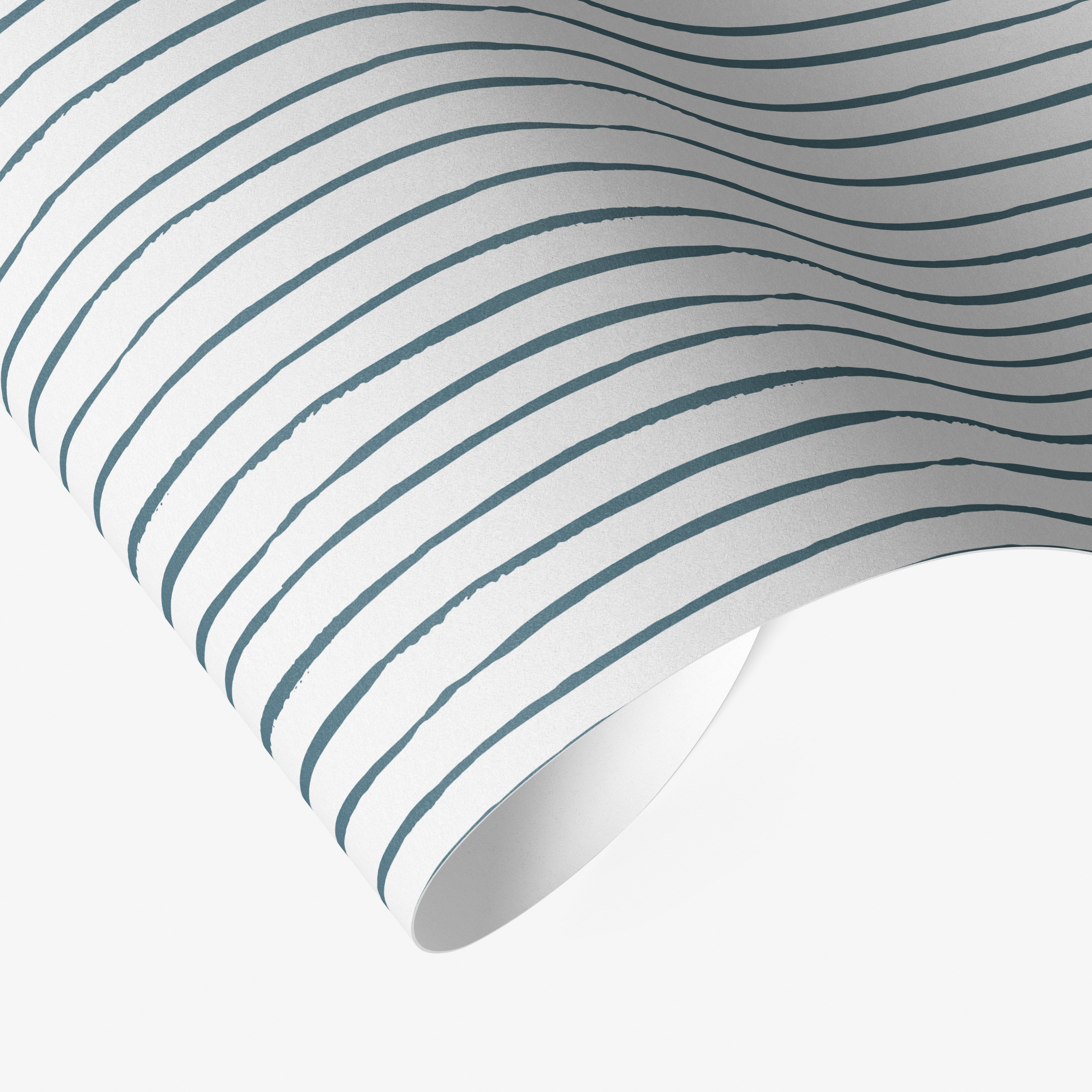 Slate blue hand-drawn stripe contact paper on a crisp white background in a simple farmhouse-style pattern.