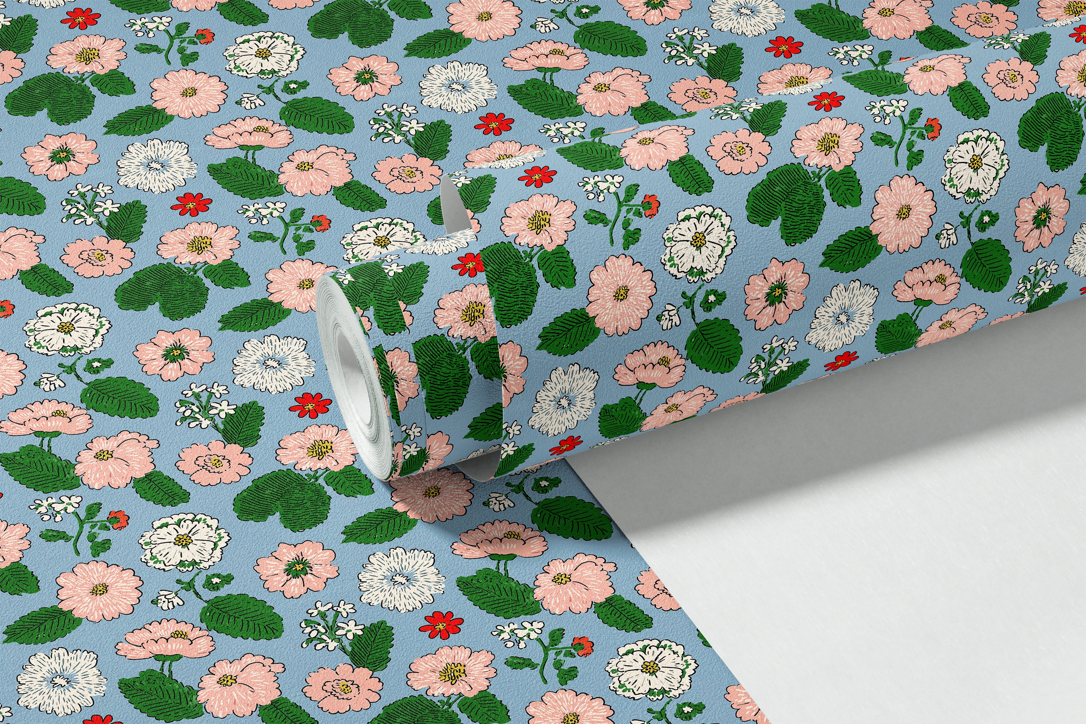 langley flora contact paper with colorful floral pattern on blue background
