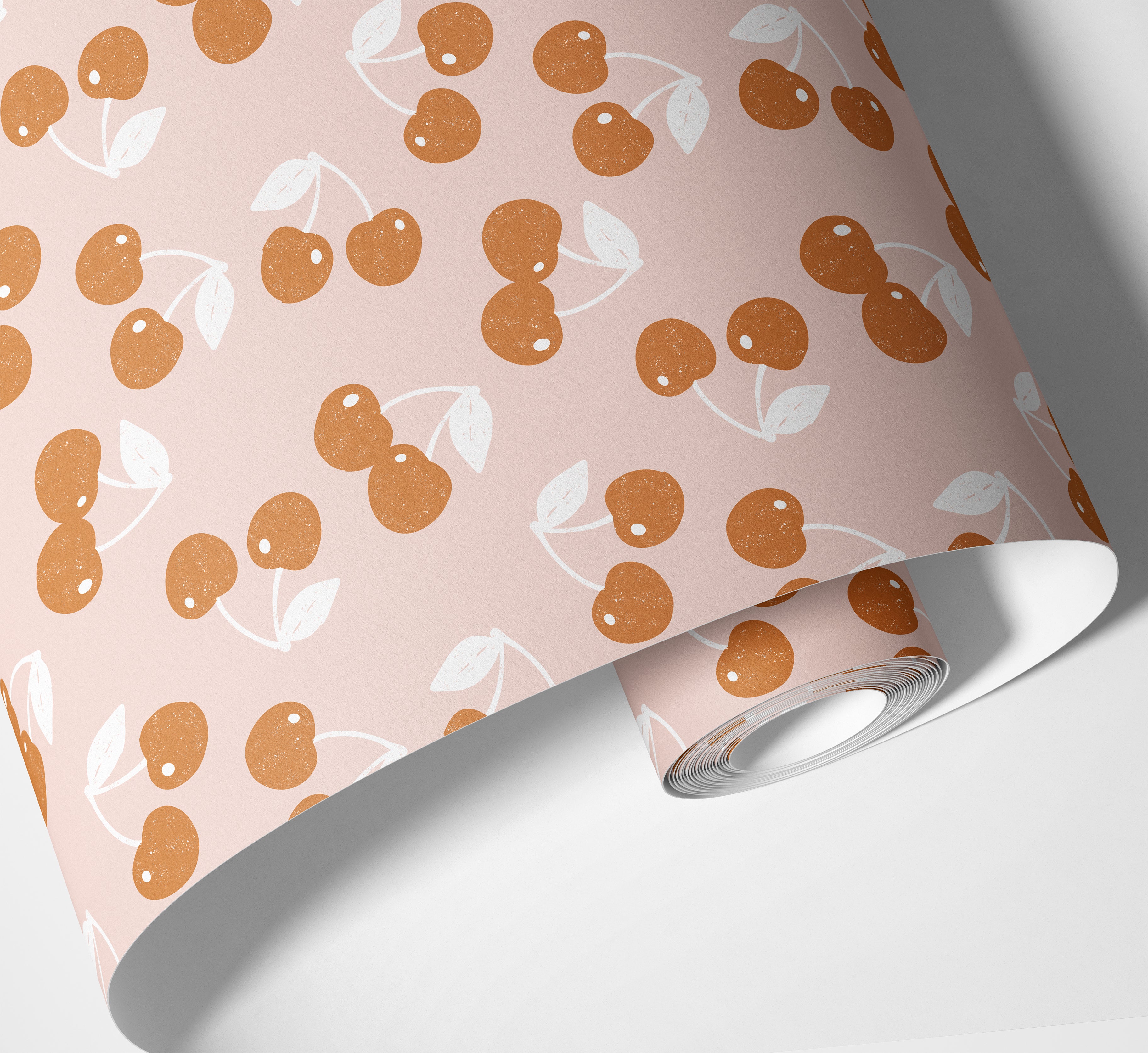 ruby june cherry contact paper on blush pink background