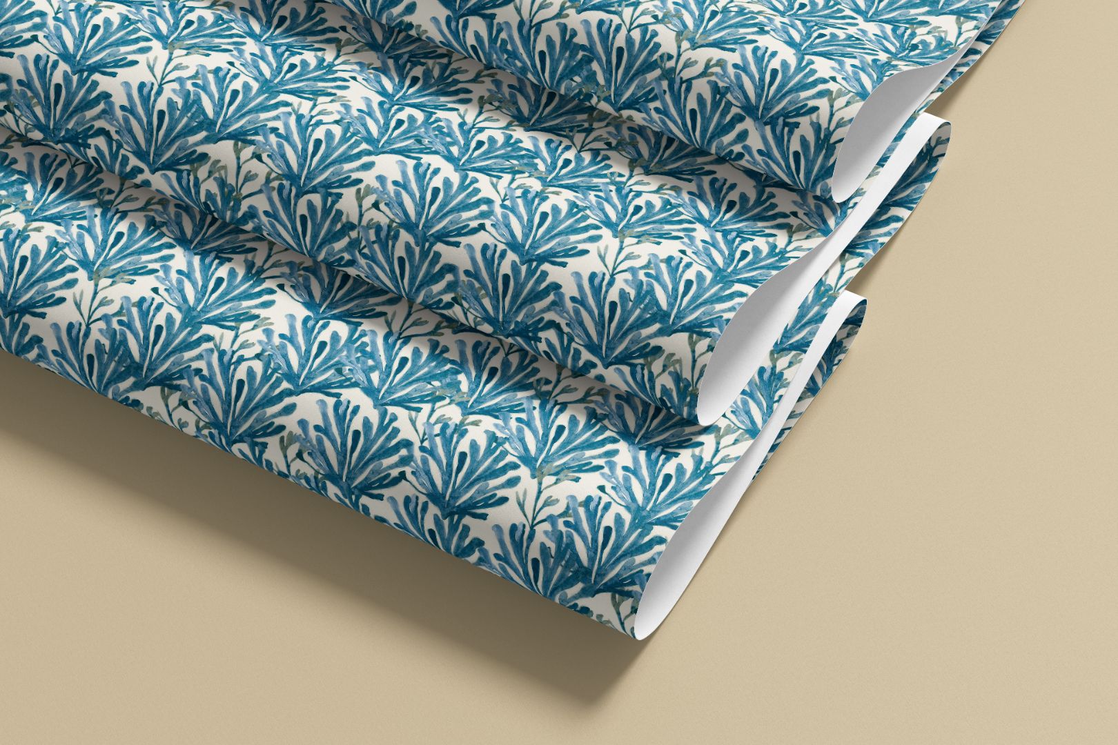 coastal blue botanical peel and stick contact paper with soft flowing leaf pattern for shelves and drawers