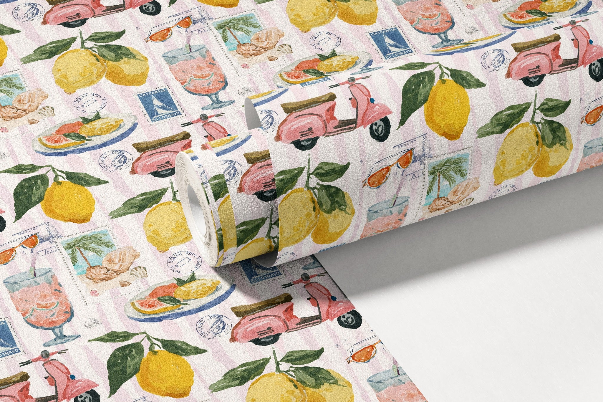 lemon coastal travel contact paper for cabinets drawers and shelves with italian scooter and postcard pattern