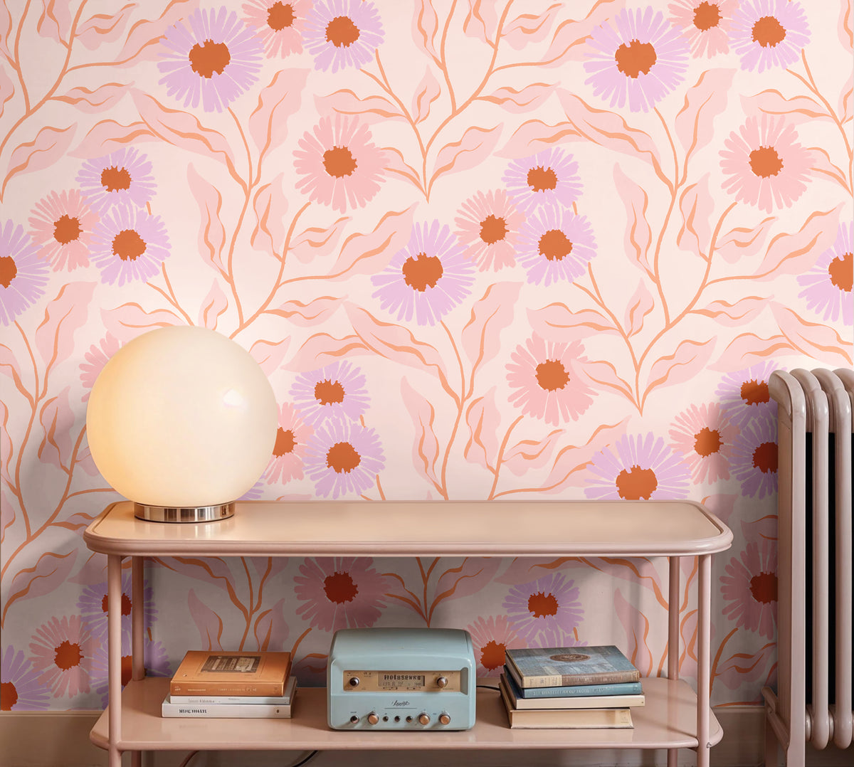 yonder and bloom wallpaper featuring pink and lavender wildflowers