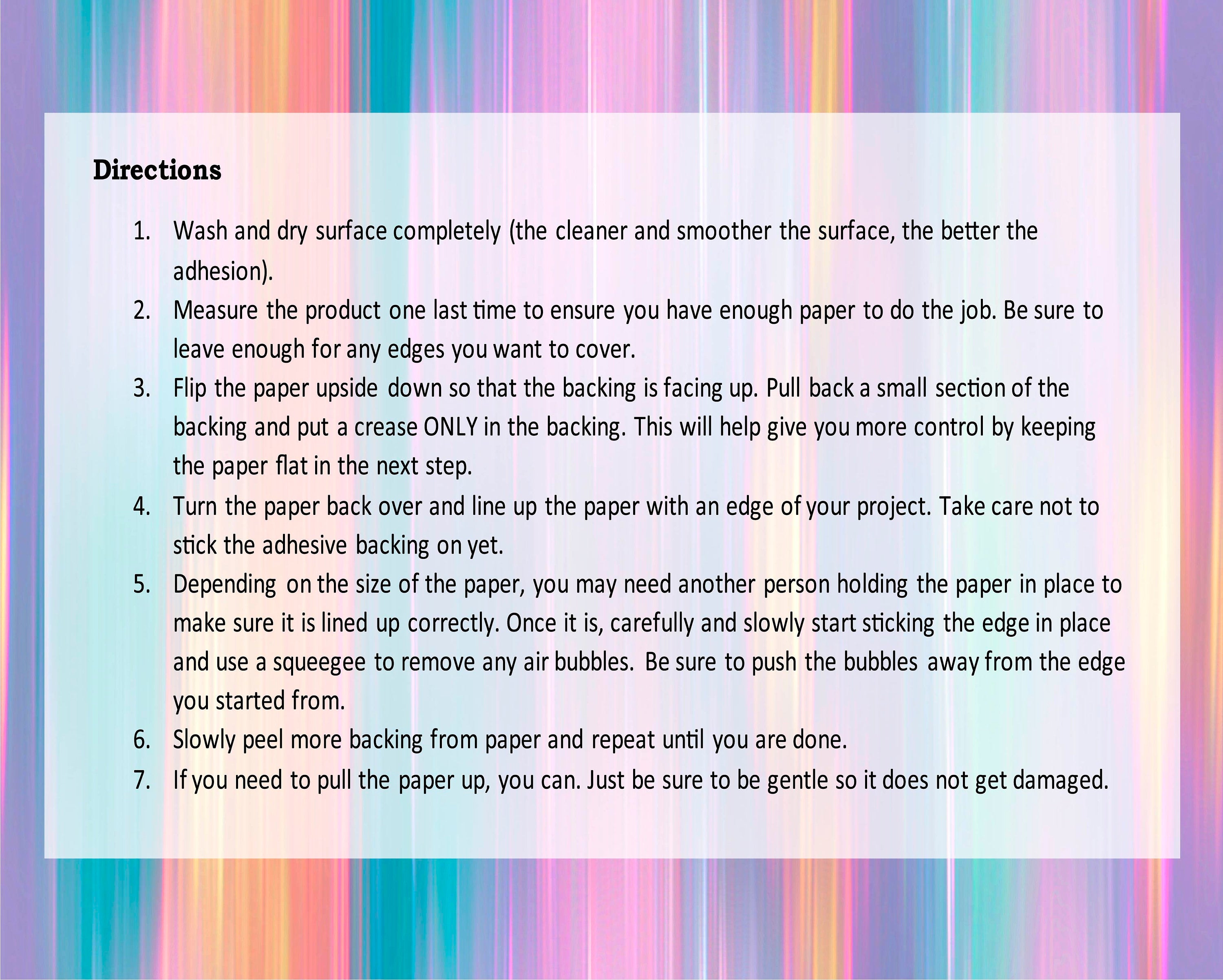 Contact paper installation directions graphic with numbered steps