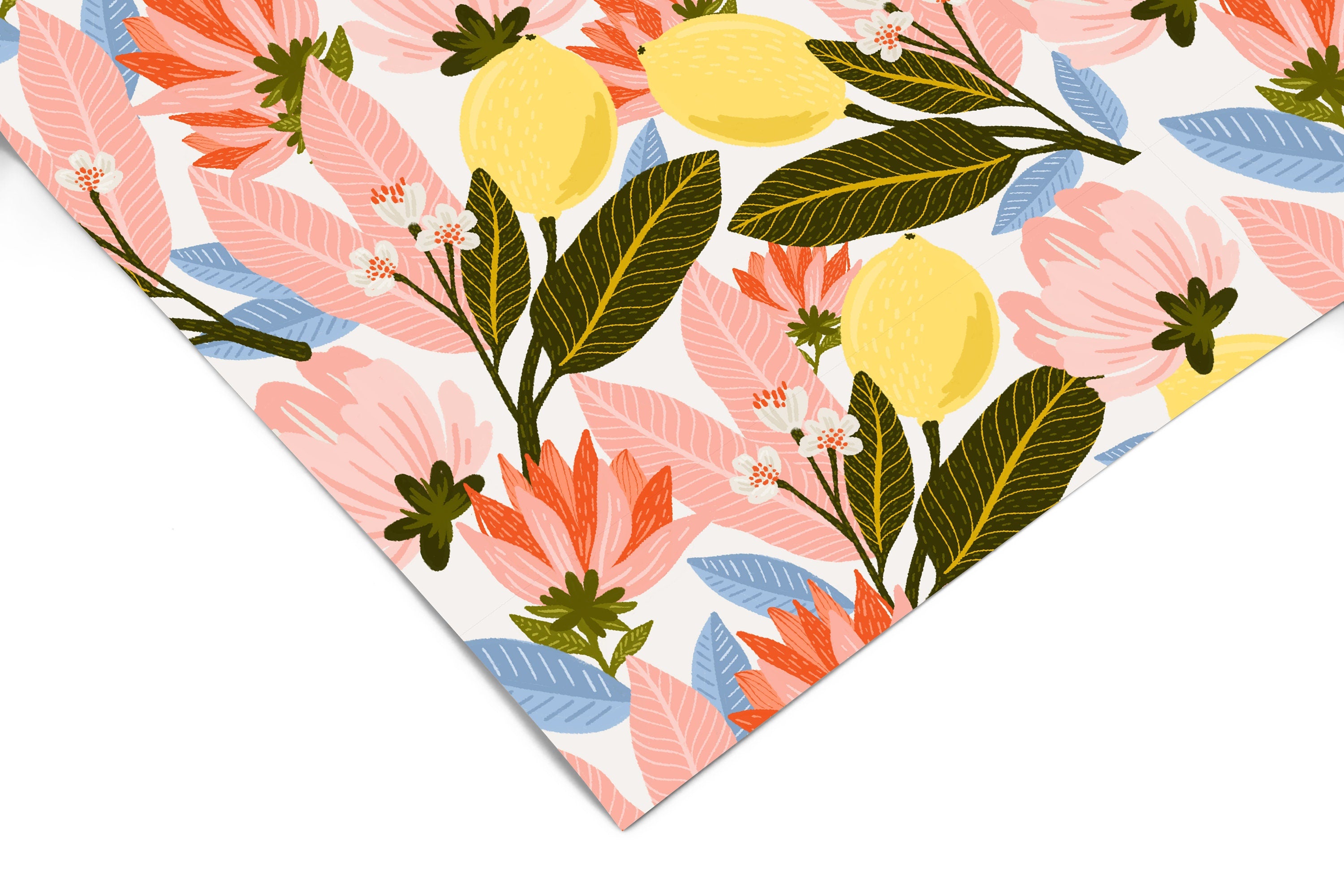 Lemon Lushland Contact Paper, Pink Floral and Yellow Lemon Print, Peel and Stick 810