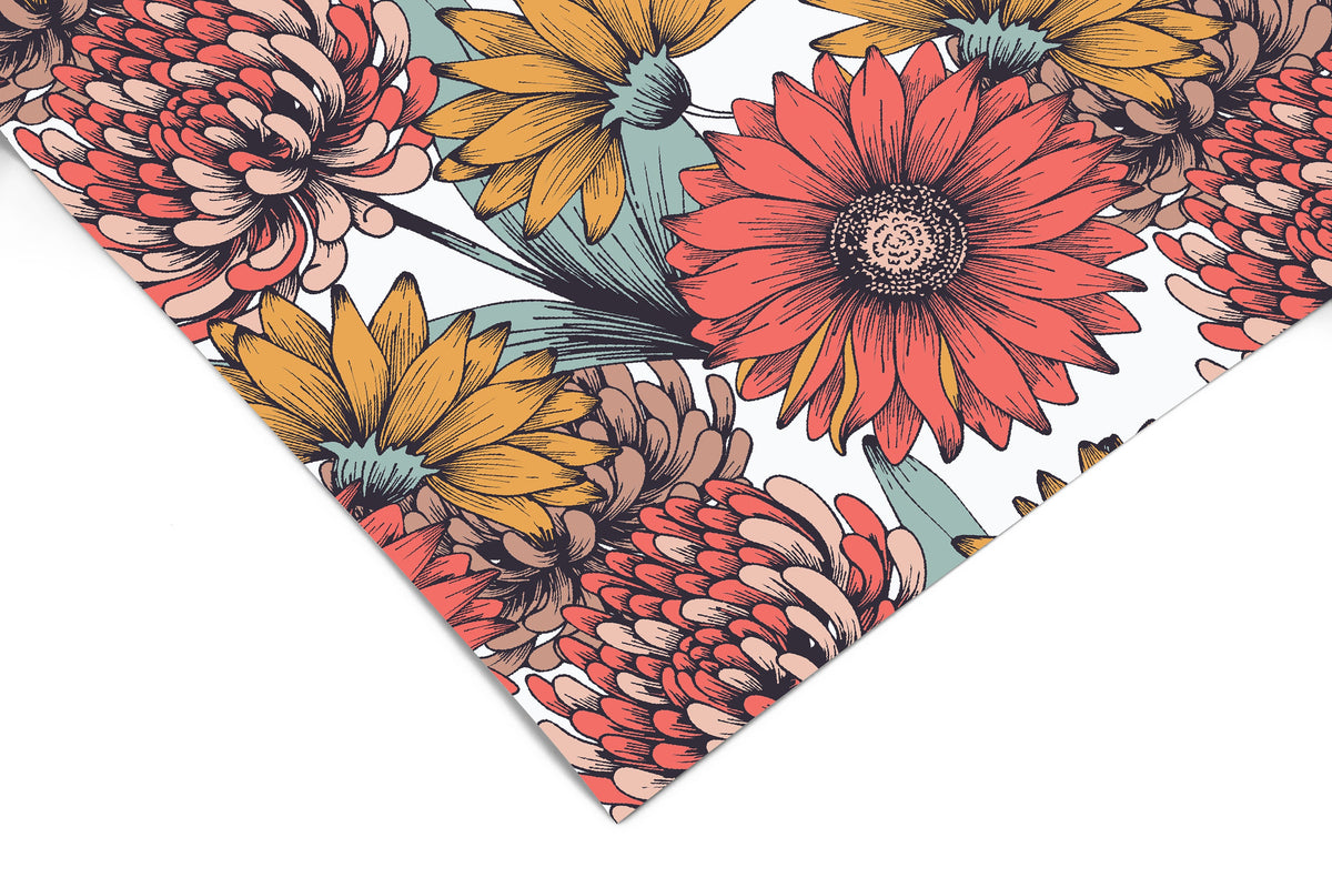 Gerbera Glow Contact Paper, Coral and Golden Daisy Floral on White, Peel and Stick 956