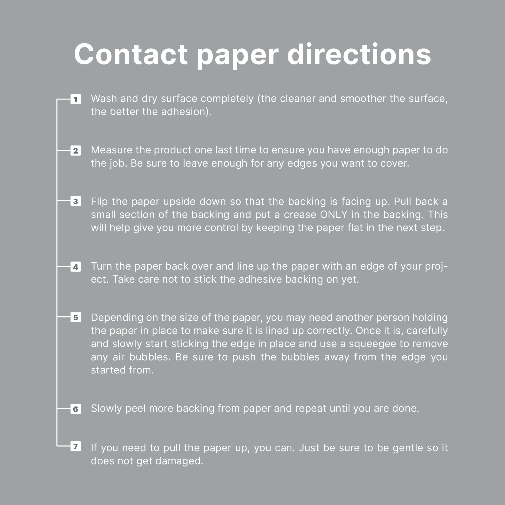 Contact paper application and installation directions graphic